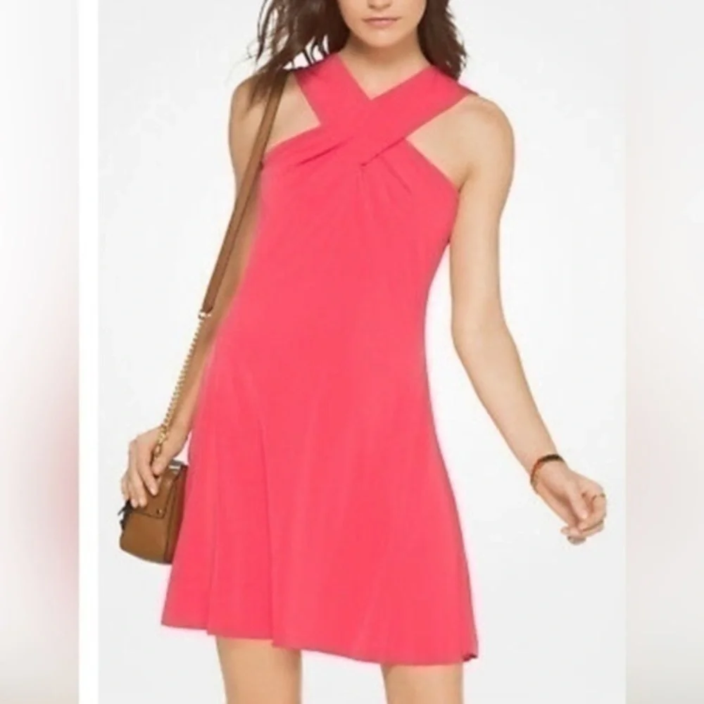 Michael Kors Halter Cross Neck Fit & Flare Dress